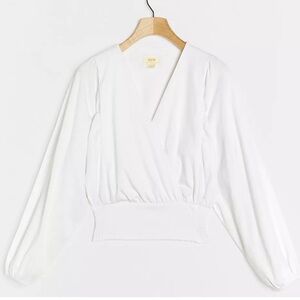 Anthropologie Maeve Blouse Michaela Surplice Smocked Top Puffed Sleeves XS
